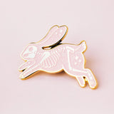 Pink Skeleton Rabbit Enamel Pin (Glitter)