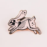 Pink Skeleton Rabbit Enamel Pin (Glitter)